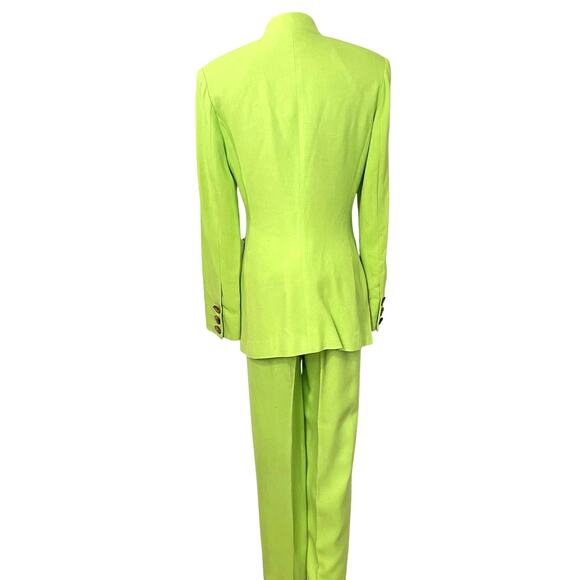 Vintage 90s Paola Quadretti Blazer & Trousers Suit Set Citron Neon Green Retro - Picture 4 of 16
